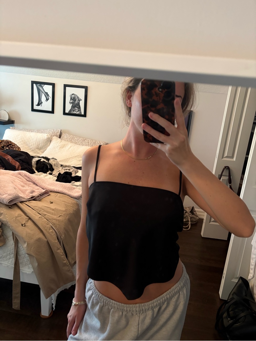 Aritzia satin black tie top